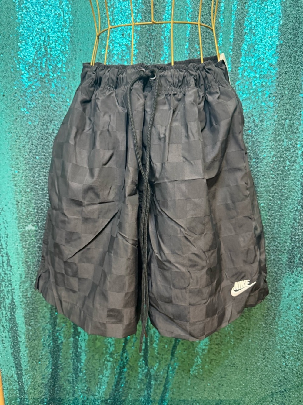 Nike Black Checkerboard Drawstring Shorts